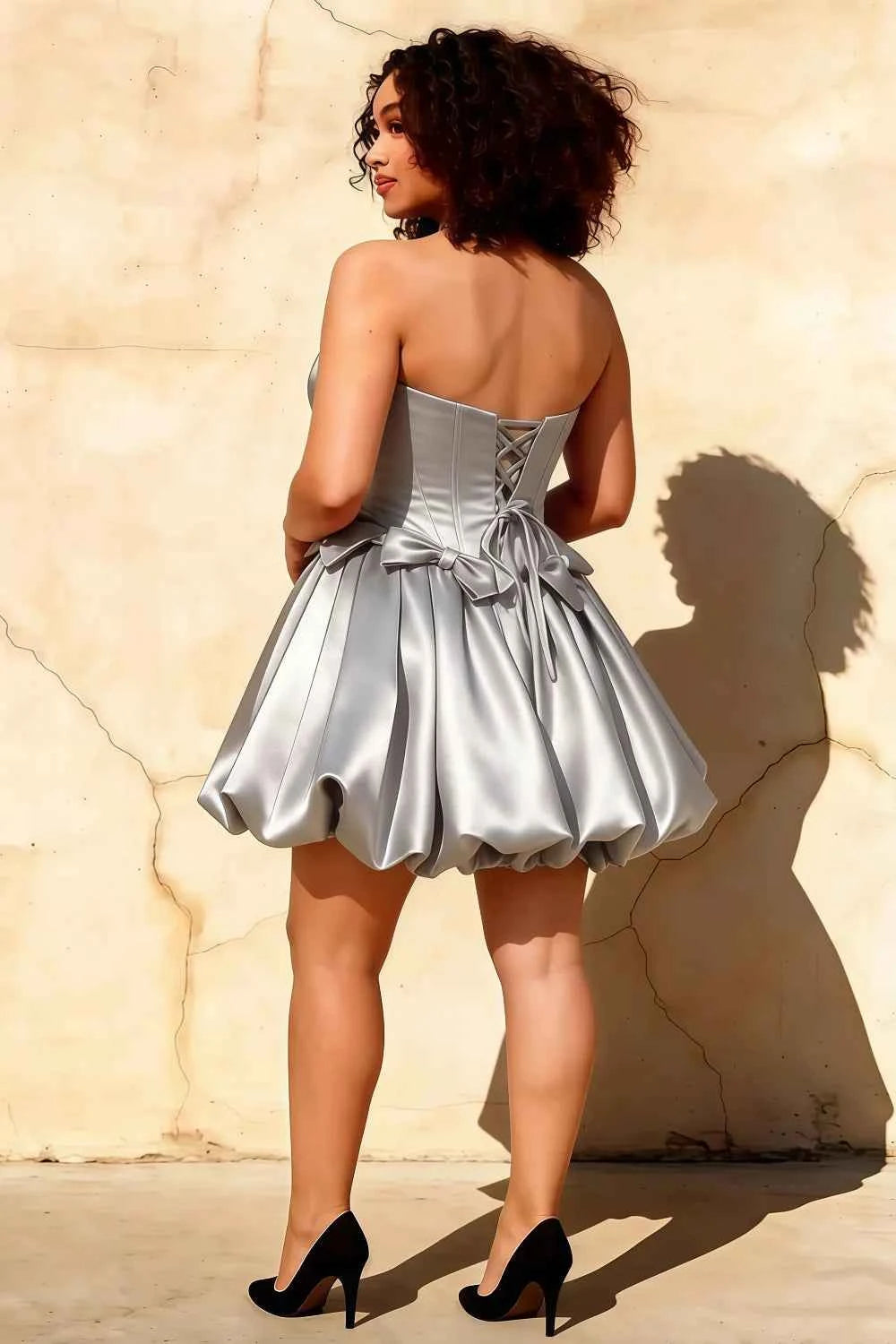 Emma Silver Satin Mini Dress for Homecoming & Graduation