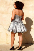 Emma Silver Satin Mini Dress for Homecoming & Graduation