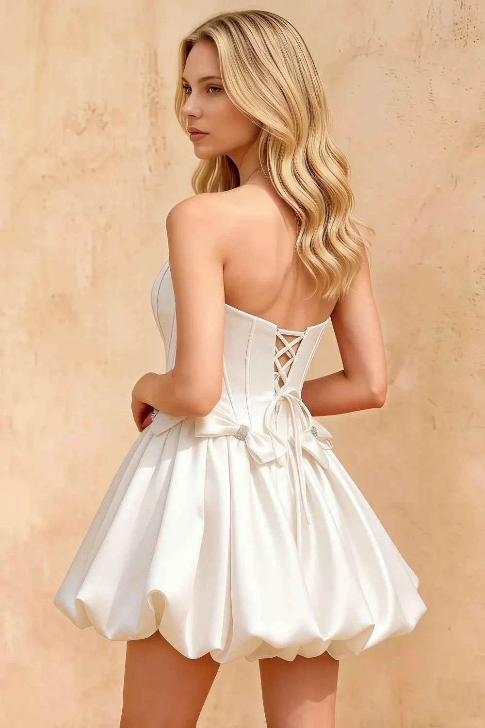 Emma White Satin Mini Dress | Strapless Corset Party Gown