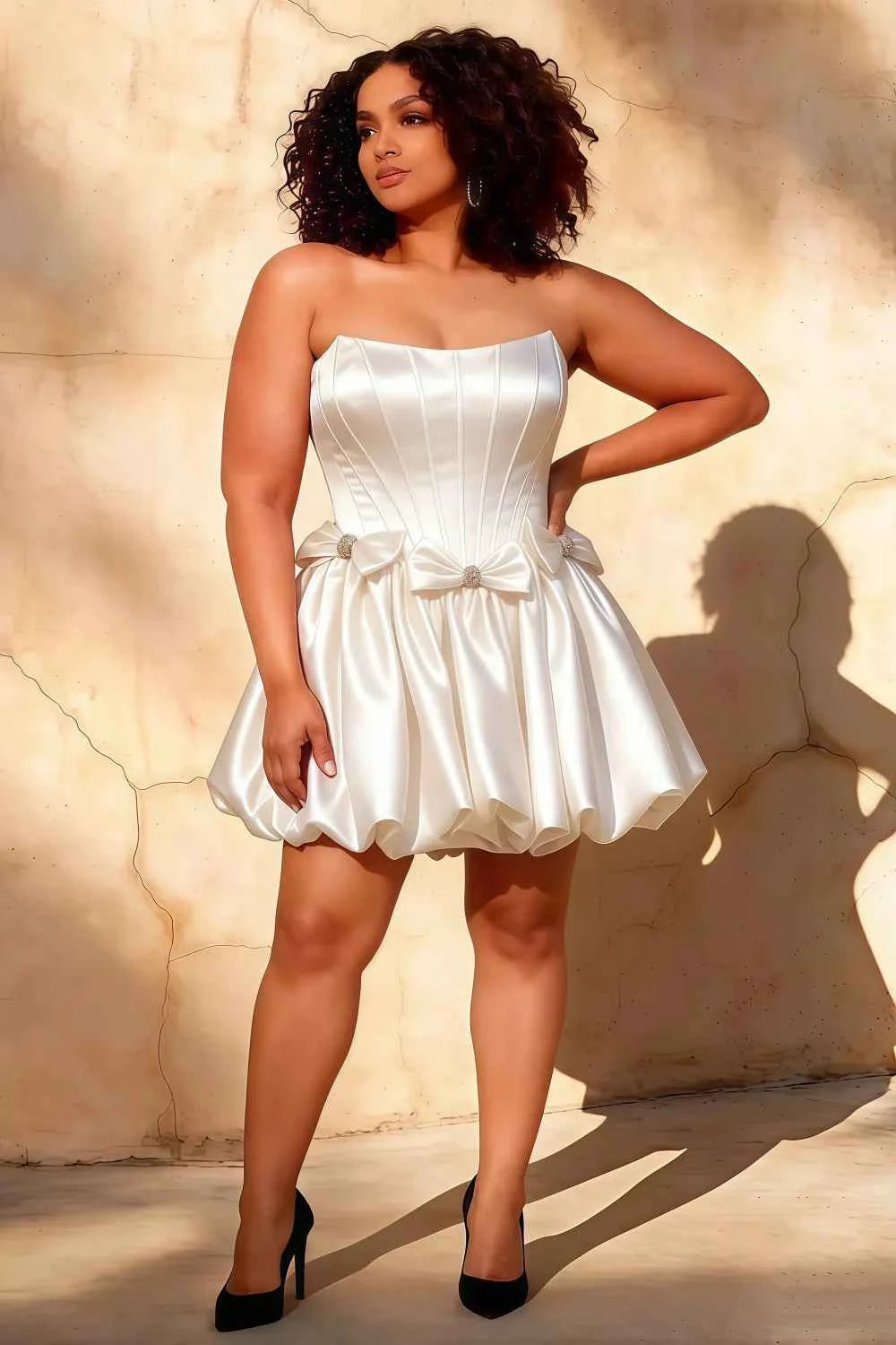 Emma White Satin Mini Dress | Strapless Corset Party Gown