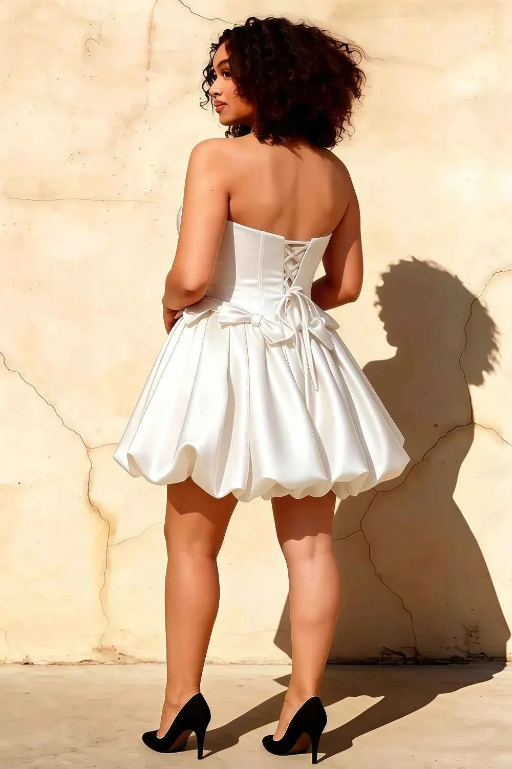 Emma White Satin Mini Dress | Strapless Corset Party Gown