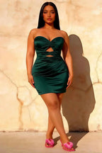 Erica Emerald Green Pleated Mini Dress for Women - Strapless Satin Cocktail Dress