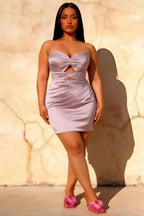 Erica Lilac Satin Mini Dress | Pleated Sweetheart Neckline Cutout Party Dress