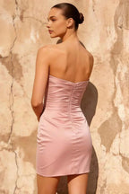 Erica Pink Pleated Mini Dress Strapless Cutout Dress
