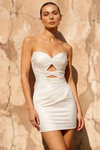 Erica White Pleated Mini Dress | Sweetheart Neckline Cocktail Dress for Women