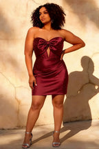 Erin Burgundy Bodycon Mini Dress with Cutouts | Rhinestone Bow