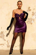 Erin Cutout Bandeau Mini Dress In Grape | Sparkly Rhinestone Mini
