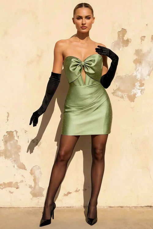 Erin Cutout Mini Dress In Green | Bodycon Graduation Dress with Bow