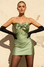 Erin Cutout Mini Dress In Green | Bodycon Graduation Dress with Bow