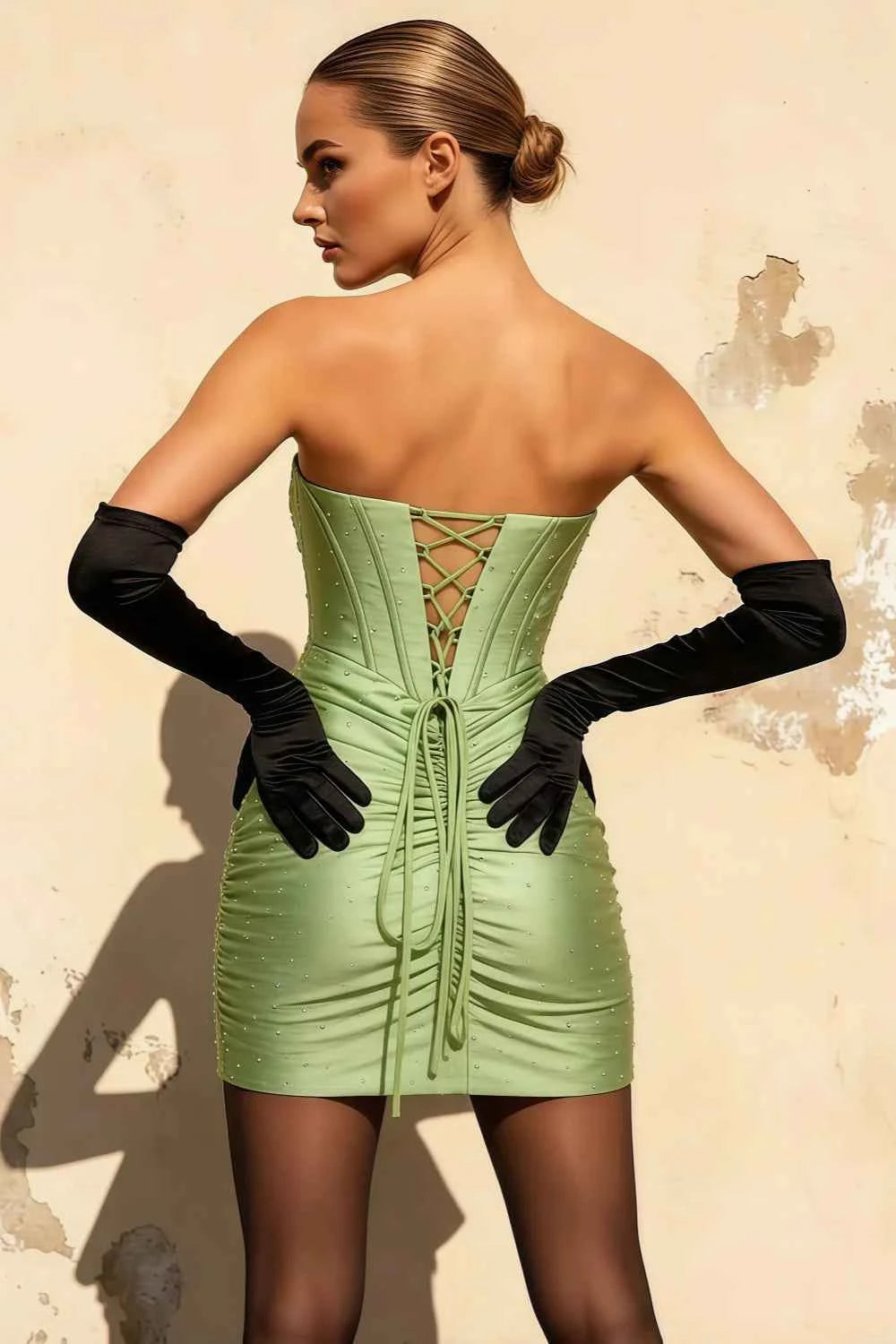 Erin Cutout Mini Dress In Green | Bodycon Graduation Dress with Bow