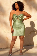 Erin Cutout Mini Dress In Green | Bodycon Graduation Dress with Bow