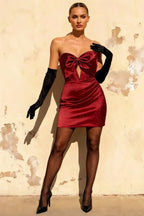 Erin Red Cutout Mini Dress | Rhinestone Satin Party Wear
