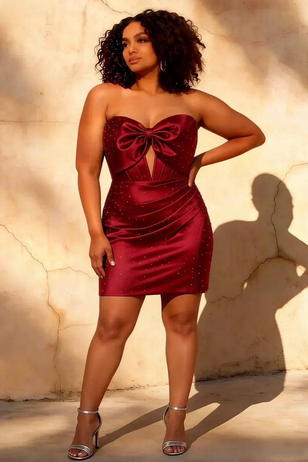 Erin Red Cutout Mini Dress | Rhinestone Satin Party Wear