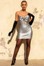 Erin Silver Bow Mini Dress with Cutouts | Rhinestone Satin