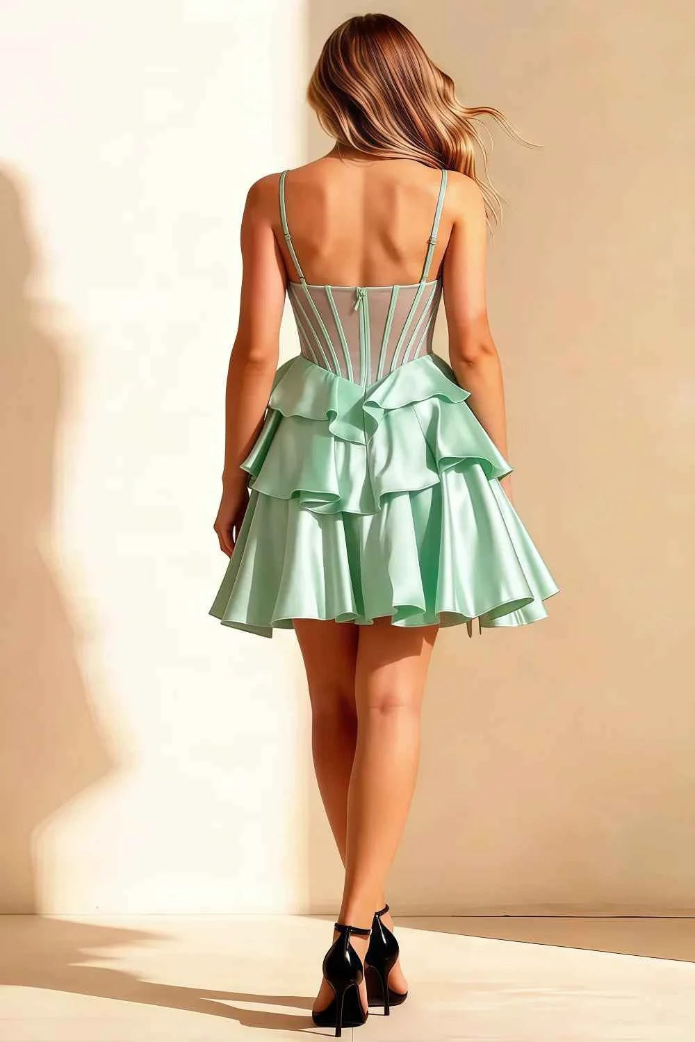 Esther Light Green Mini Dress with Bow for Homecoming