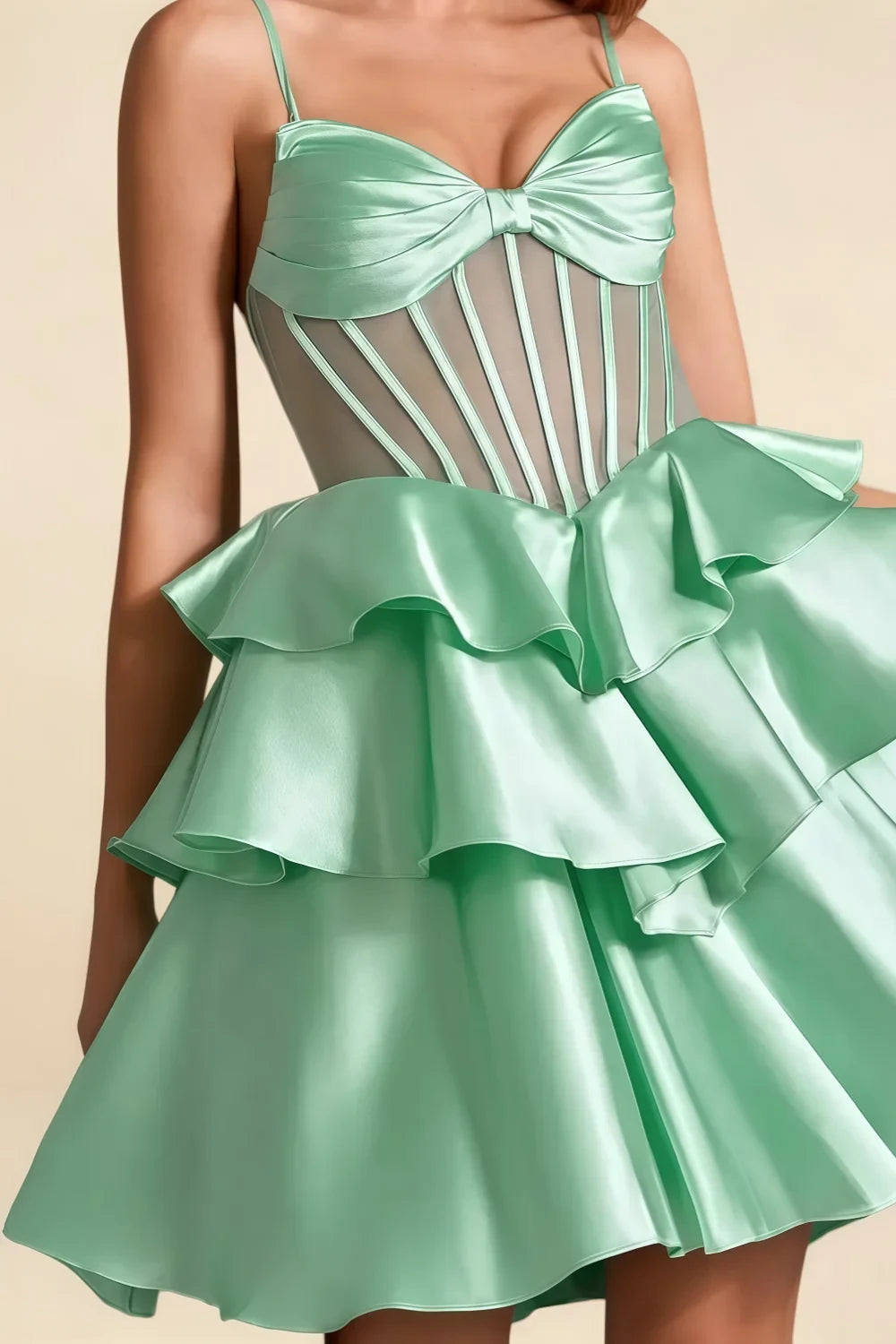Esther Light Green Mini Dress with Bow for Homecoming