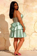 Esther Light Green Mini Dress with Bow for Homecoming