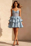 Esther Light Blue Mini Dress With Bow | Tiered Ruffle Party Dress