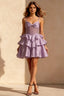 Esther Lilac Bow Mini Dress | Tiered Ruffle Homecoming Gown