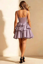 Esther Lilac Bow Mini Dress | Tiered Ruffle Homecoming Gown