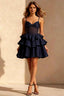 Esther Navy Blue Bow Mini Dress | Corset Ruffle Party Dress