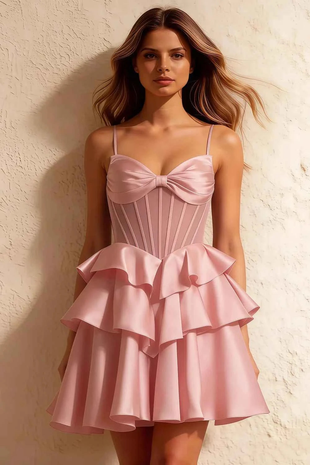 Esther Pink Bow Mini Dress | Satin Bustier Homecoming Mini