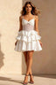 Esther White Mini Dress With Bow | Satin Tiered Party Dress