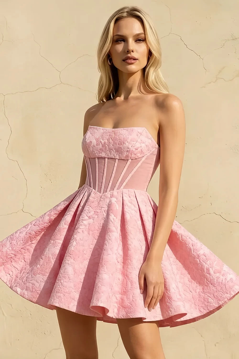 Eugenia Jacquard Corset Mini Dress In Pink for Hoco & Party