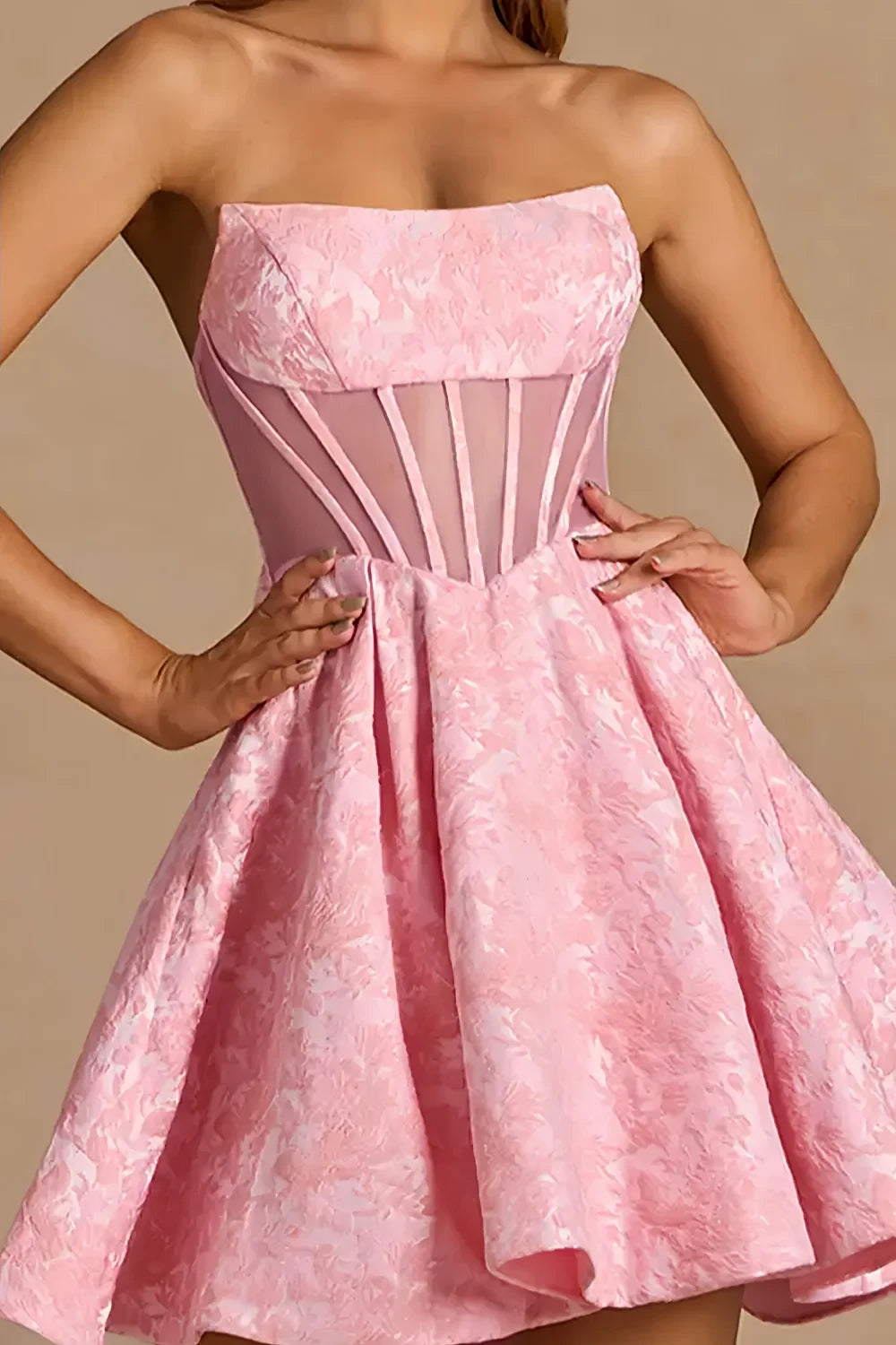 Eugenia Jacquard Corset Mini Dress In Pink for Hoco & Party