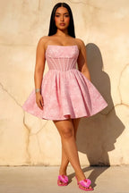Eugenia Jacquard Corset Mini Dress In Pink for Hoco & Party