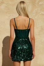 Evelyn Emerald Green Sequin Mini Dress | Party & Clubwear