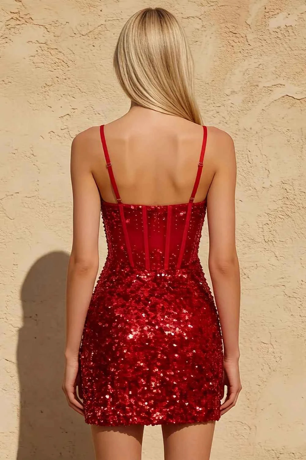 Evelyn Red Sequin Mini Dress | Sexy Corset Party Outfit