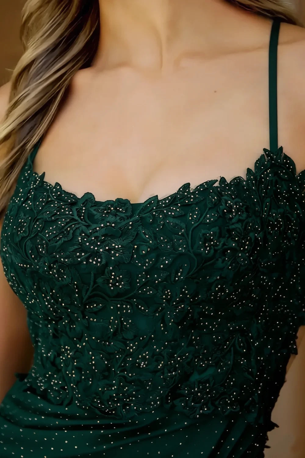 Faith Emerald Green Sheath Mini Dress - Rhinestone Leaf Lace