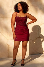 Faith Burgundy Red Sheath Mini Dress | Lace Corset Homecoming