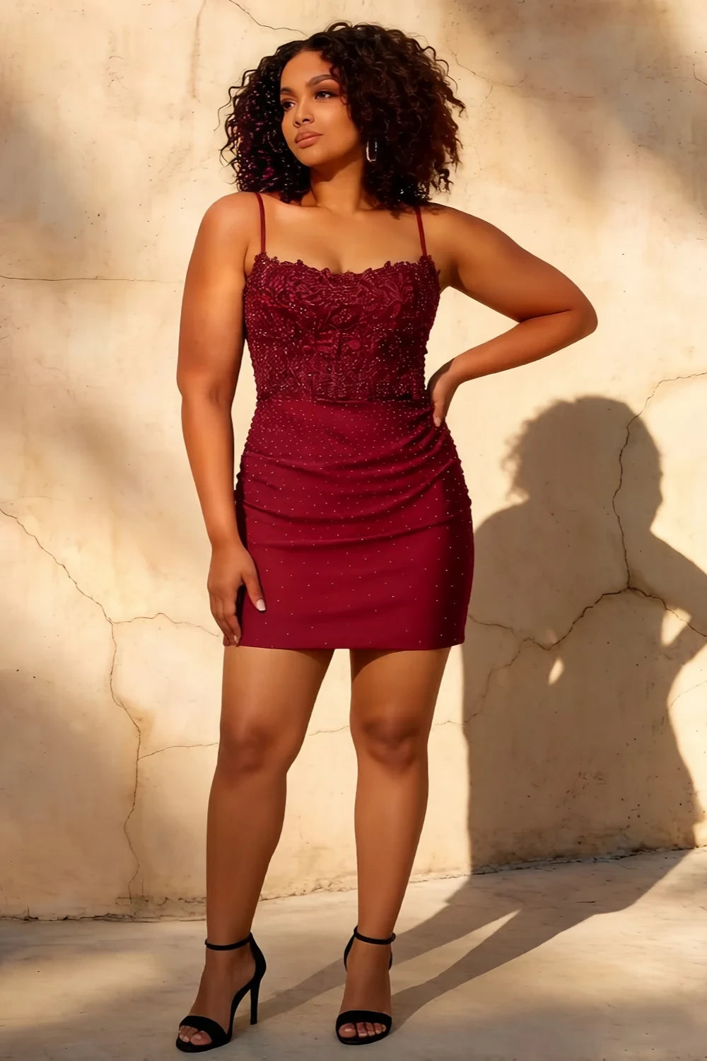 Faith Burgundy Red Sheath Mini Dress | Lace Corset Homecoming