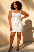 Faith White Lace Sheath Mini Dress for Hoco & Graduation