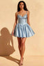 Felicia Beaded Blue Mini Dress | Satin Corset Homecoming Gown