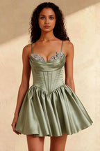 Felicia Beaded Green Mini Dress | Ideal for Homecoming