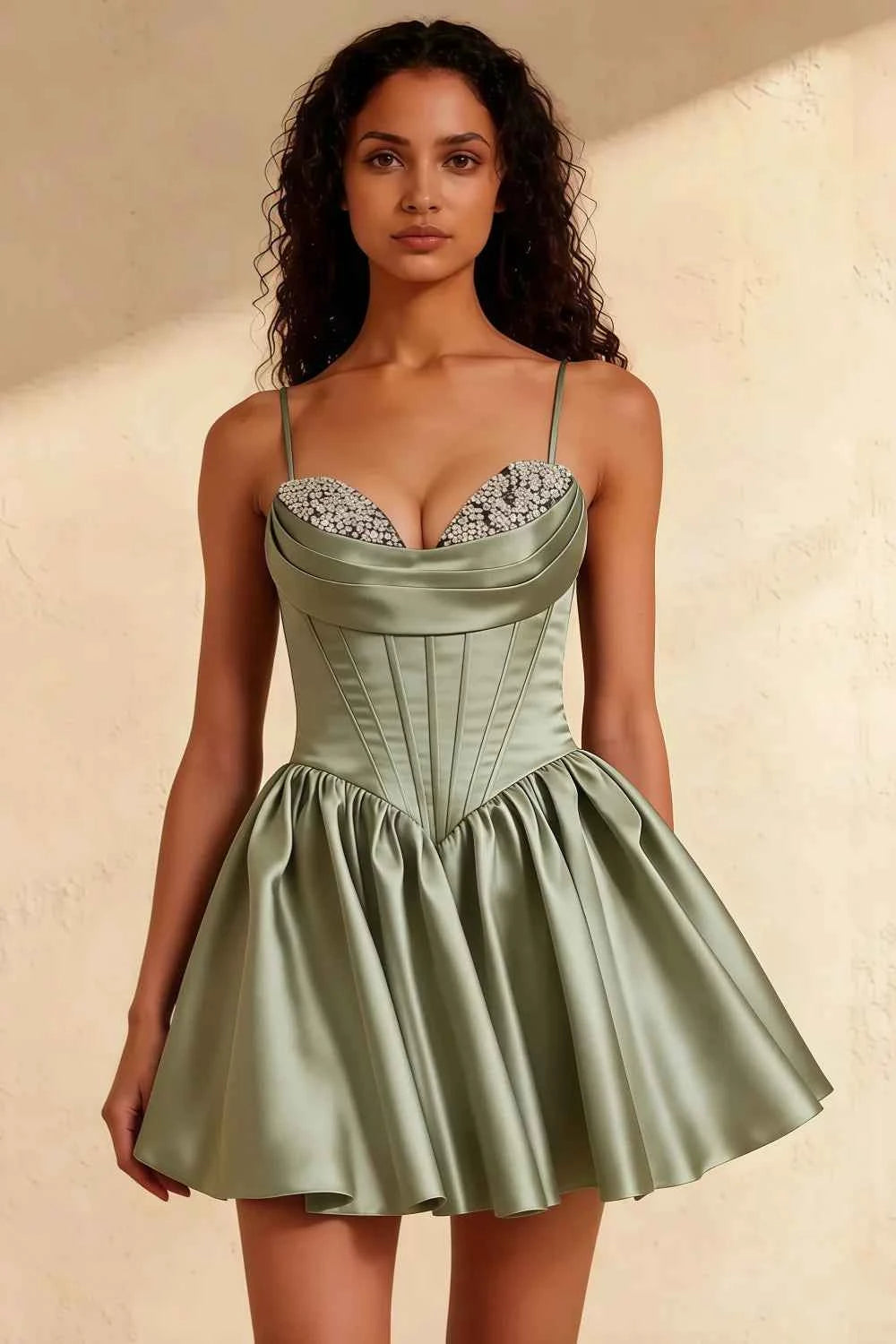 Felicia Beaded Green Mini Dress | Ideal for Homecoming