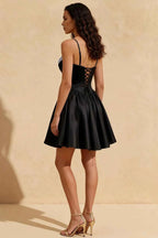 Felicia Black Beaded Mini Dress | Corset Homecoming Gown