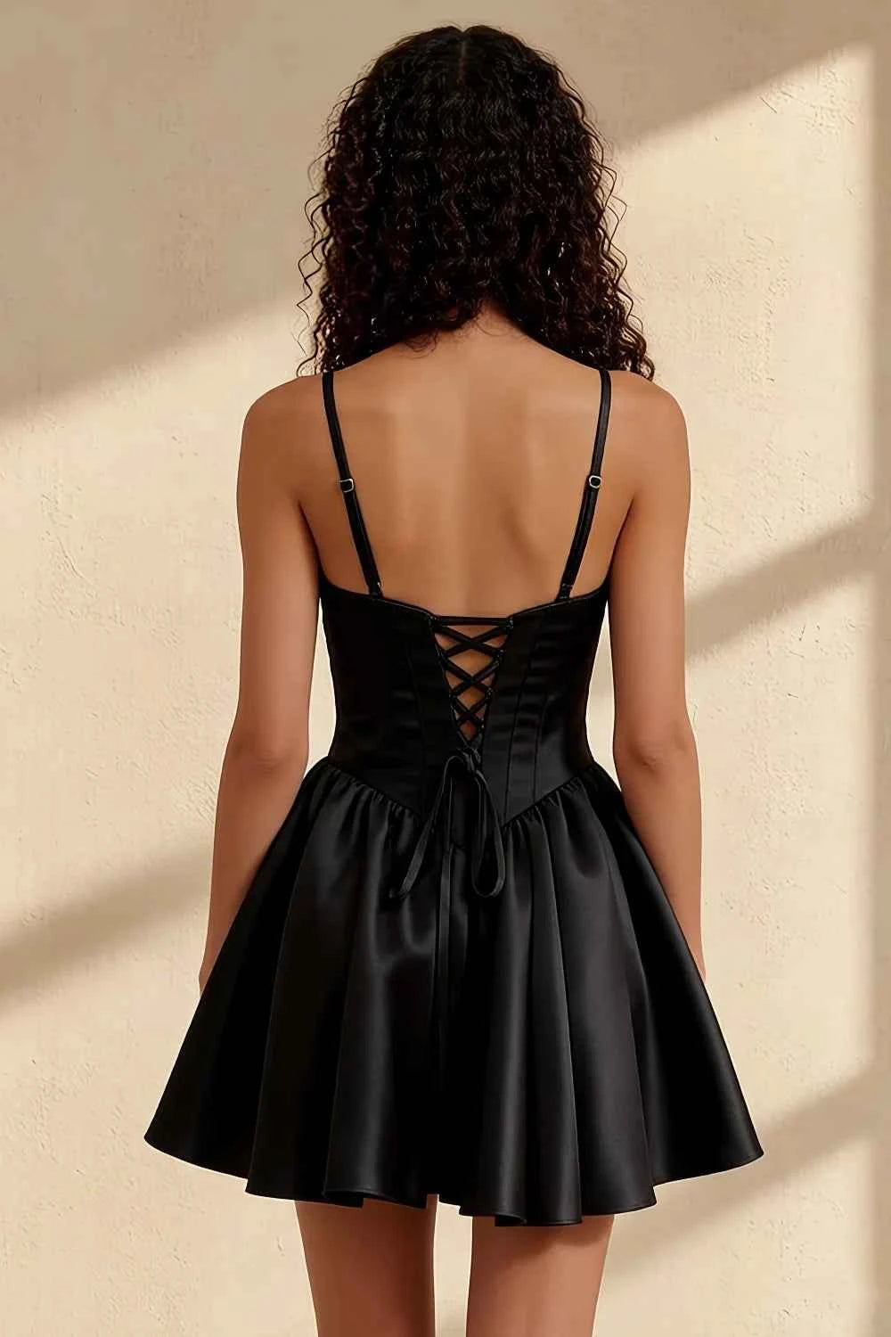 Felicia Black Beaded Mini Dress | Corset Homecoming Gown