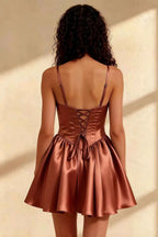 Felicia Bronze Satin Corset Mini Beaded Dress