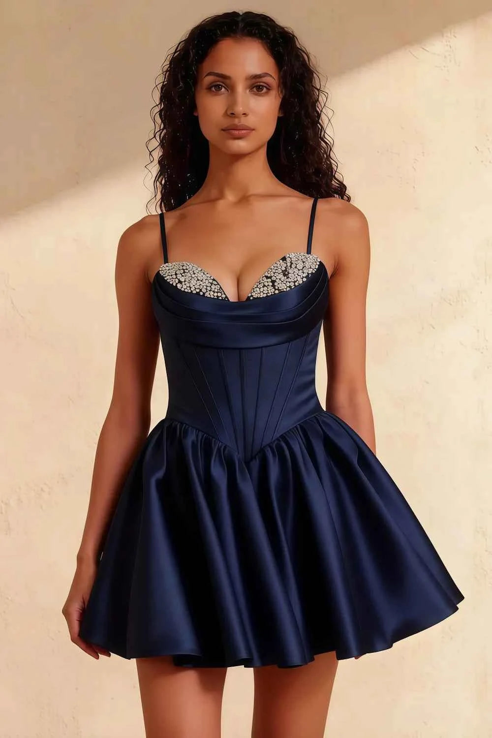 Felicia Dark Blue Embellished Beaded Mini Dress for Homecoming