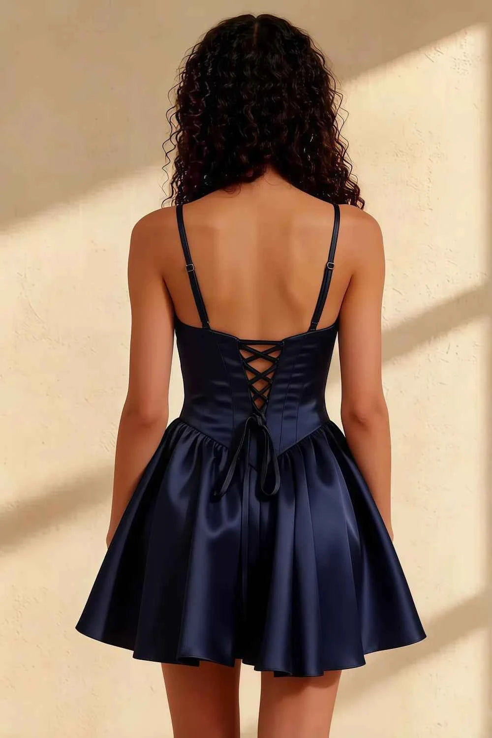 Felicia Dark Blue Embellished Beaded Mini Dress for Homecoming