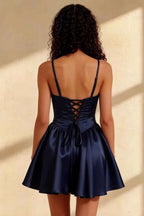 Felicia Dark Blue Embellished Beaded Mini Dress for Homecoming