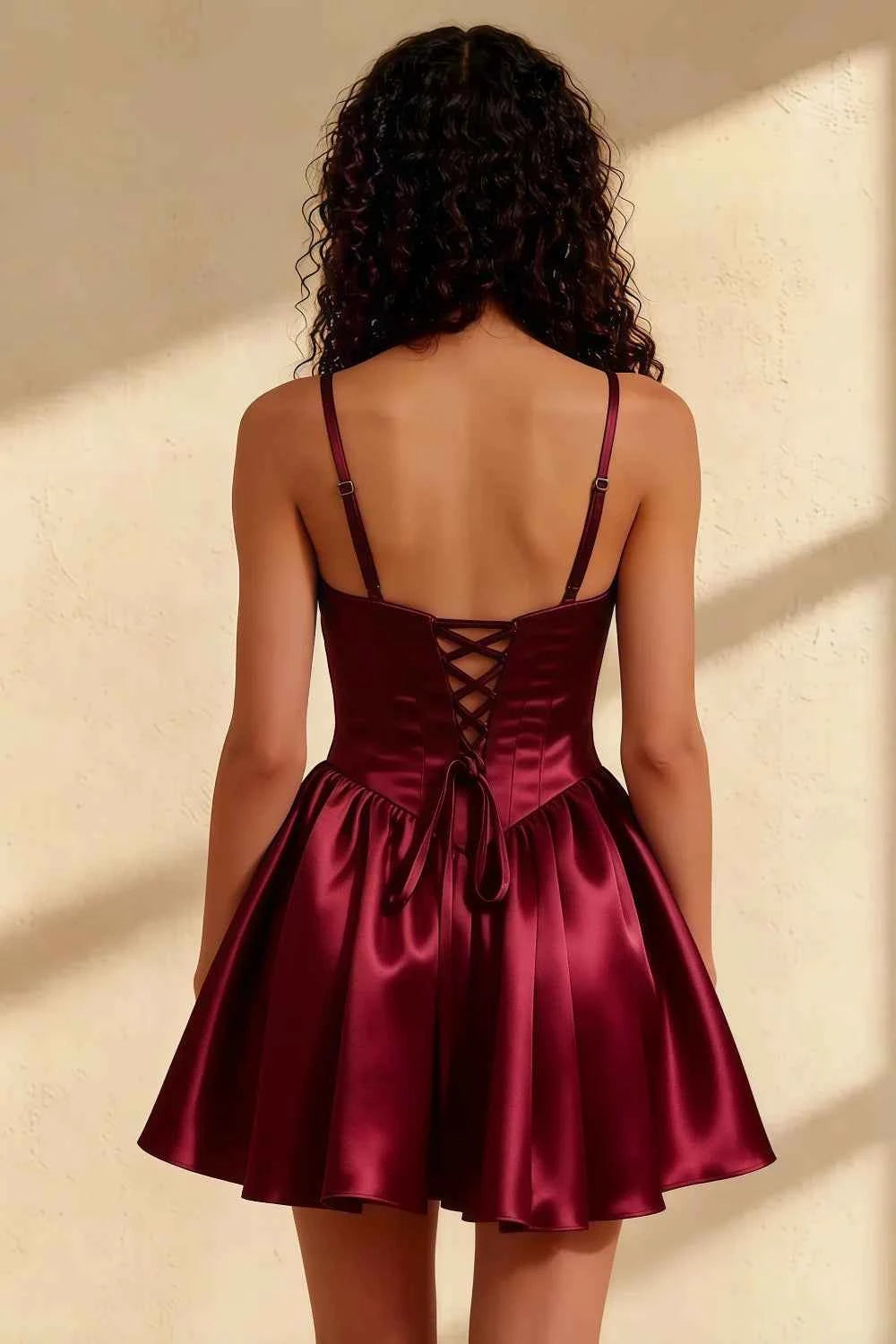 Felicia Burgundy Beaded Mini Dress - Dulsea Satin Corset Gown