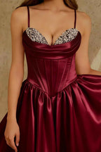 Felicia Burgundy Beaded Mini Dress - Dulsea Satin Corset Gown