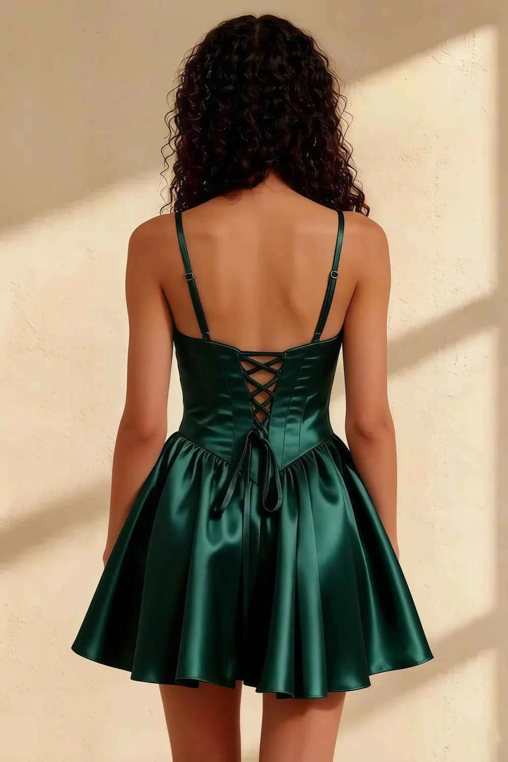 Felicia Emerald Green Beaded Mini Dress | Satin Corset Party Gown