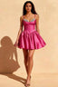 Felicia Fuchsia Mini Dress Beaded | Satin Corset HOCO Dress