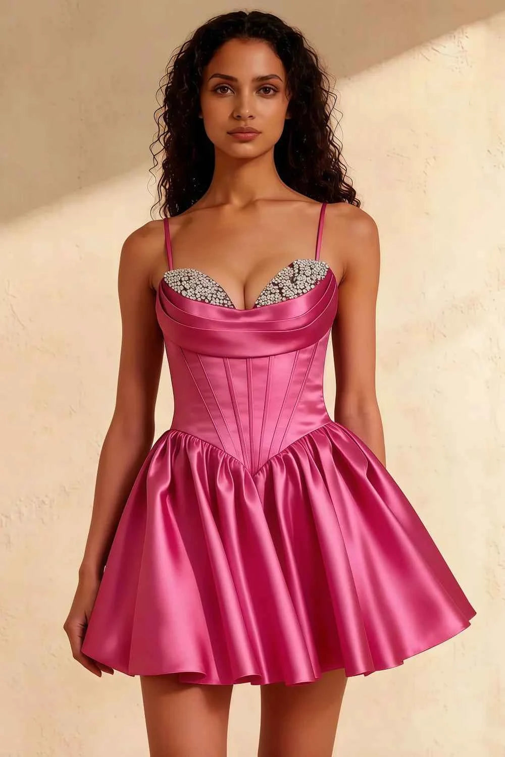 Felicia Fuchsia Mini Dress Beaded